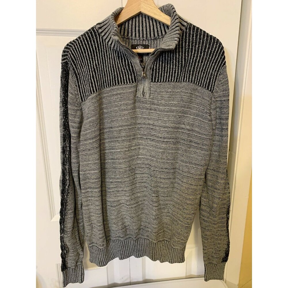 Rock & Republic Men’s Sz XL Black Gray 1/4 Zip Sweater